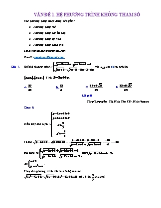 Bài tập Đại số Lớp 10 - Vấn đề 1: Hệ phương trình không tham số