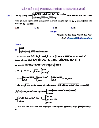 Bài tập Đại số Lớp 10 - Vấn đề 2: Hệ phương trình chứa tham số
