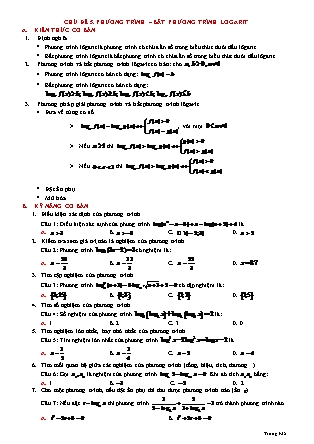 Bài tập trắc nghiệm Giải tích Khối 12 - Chương 2 - Chủ đề 5: Phương trình. Bất phương trình Logarit (Có đáp án)