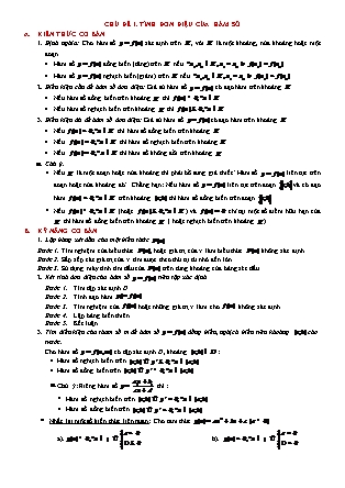 Bài tập trắc nghiệm Giải tích Lớp 12 - Chương 1 - Chủ đề 1: Tính đơn điệu của hàm số (Có đáp án)
