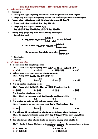 Bài tập trắc nghiệm Giải tích Lớp 12 - Chương 2 - Chủ đề 5: Phương trình. Bất phương trình Logarit (Có đáp án)