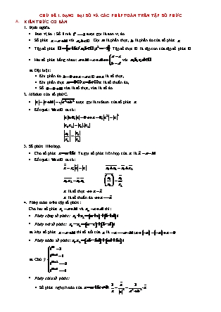 Bài tập trắc nghiệm Giải tích Lớp 12 - Chương 4 - Chủ đề 1: Dạng đại số và các phép toán trên tập số phức (Có đáp án)