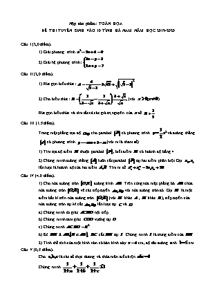 Đề minh họa tuyển sinh vào Lớp 10 môn Toán - Năm học 2019-2020 - Sở giáo dục và đào tạo tỉnh Hà Nam (Có đáp án)