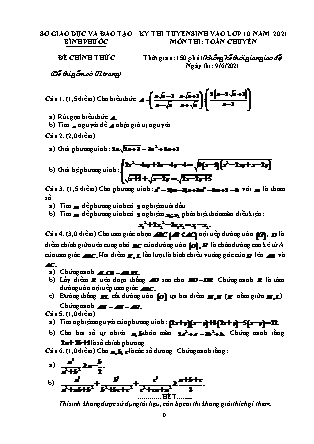 Đề thi chính thức tuyển sinh vào Lớp 10 chuyên Toán - Năm học 2021-2022 - Sở giáo dục và đào tạo Bình Phước (Có đáp án)