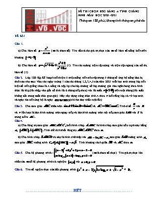 Đề thi học sinh giỏi cấp tỉnh môn Toán Lớp 12 - Bảng A - Năm học 2020-2021 - Sở giáo dục và đào tạo Quảng Ninh (Có đáp án)