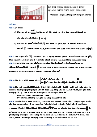 Đề thi học sinh giỏi cấp tỉnh môn Toán Lớp 12 - Bảng B - Năm học 2020-2021 - Sở giáo dục và đào tạo Quảng Ninh (Có đáp án)