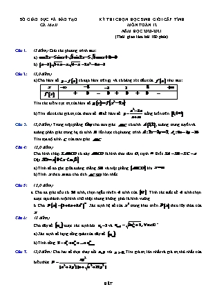 Đề thi học sinh giỏi cấp tỉnh môn Toán Lớp 12 - Năm học 2020-2021 - Sở giáo dục và đào tạo Cà Mau (Có đáp án)