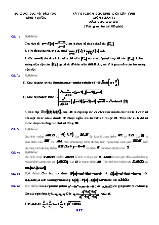 Đề thi học sinh giỏi môn Toán Lớp 12 - Năm học 2020-2021 - Sở giáo dục và đào tạo Bình Phước (Có đáp án)