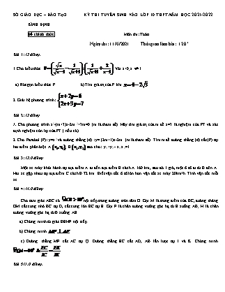 Đề thi tuyển sinh vào Khối 10 môn Toán - Năm học 2021-2022 - Sở giáo dục và đào tạo Bình Định (Có đáp án)
