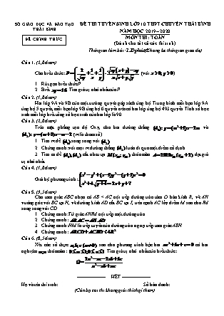 Đề thi tuyển sinh vào Lớp 10 chuyên Toán - Năm học 2019-2020 - Sở giáo dục và đào tạo tỉnh Thái Bình (Có đáp án)
