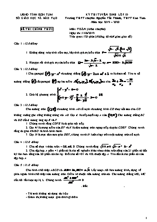 Đề thi tuyển sinh vào Lớp 10 chuyên Toán - Năm học 2019-2020 - Sở giáo dục và đào tạo tỉnh Kon Tum (Có đáp án)