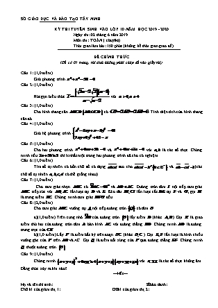 Đề thi tuyển sinh vào Lớp 10 chuyên Toán - Năm học 2019-2020 - Sở giáo dục và đào tạo tỉnh Tây Ninh (Có đáp án)