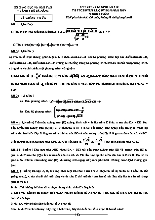 Đề thi tuyển sinh vào Lớp 10 chuyên Toán - Năm học 2019-2020 - Sở giáo dục và đào tạo Thành phố Đà Nẵng (Có đáp án)