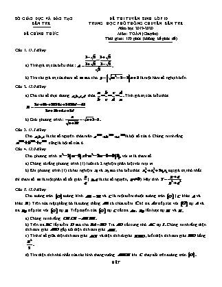 Đề thi tuyển sinh vào Lớp 10 chuyên Toán - Năm học 2019-2020 - Sở giáo dục và đào tạo tỉnh Bến Tre