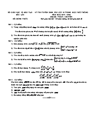 Đề thi tuyển sinh vào Lớp 10 chuyên Toán - Năm học 2019-2020 - Sở giáo dục và đào tạo Đăk Lăk