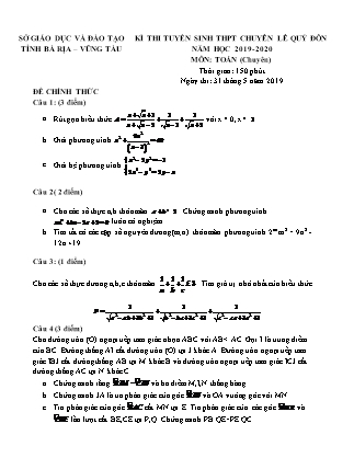 Đề thi tuyển sinh vào Lớp 10 chuyên Toán - Năm học 2019-2020 - Trường THPT chuyên Lê Quý Đôn (Có đáp án)
