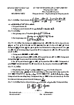 Đề thi tuyển sinh vào Lớp 10 chuyên Toán - Năm học 2021-2022 - Sở giáo dục và đào tạo Hà Nam (Có đáp án)