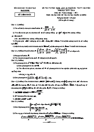 Đề thi tuyển sinh vào Lớp 10 môn Toán dành cho học sinh chuyên tự nhiên - Đề 1 - Năm học 2019-2020 - Sở giáo dục và đào tạo tỉnh Nam Định (Có đáp án)