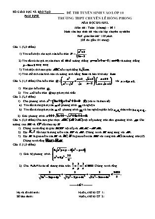 Đề thi tuyển sinh vào Lớp 10 môn Toán - Đề 1 - Năm học 2021-2022 - Trường THPT chuyên Lê Hồng Phong