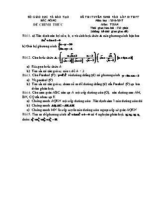 Đề thi tuyển sinh vào Lớp 10 môn Toán - Năm học 2016-2017 - Sở giáo dục và đào tạo tỉnh Đăk Nông (Có đáp án)