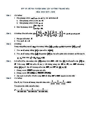 Đề thi tuyển sinh vào Lớp 10 môn Toán - Năm học 2017-2018 - Sở giáo dục và đào tạo tỉnh Thanh Hóa (Có đáp án)