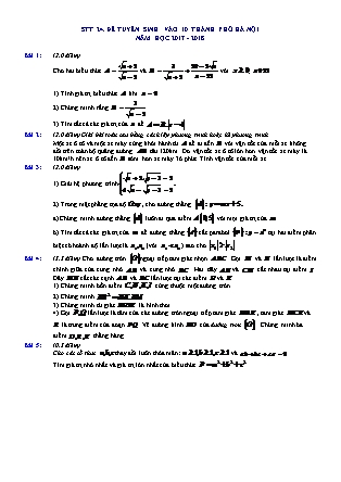 Đề thi tuyển sinh vào Lớp 10 môn Toán - Năm học 2017-2018 - Sở giáo dục và đào tạo Thành phố Hà Nội (Có đáp án)