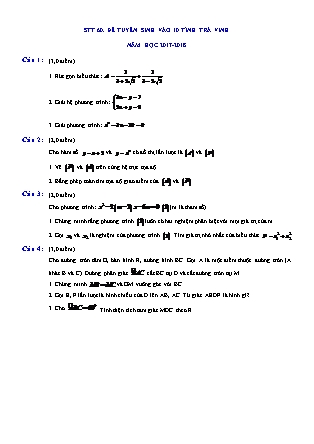 Đề thi tuyển sinh vào Lớp 10 môn Toán - Năm học 2017-2018 - Sở giáo dục và đào tạo tỉnh Trà Vinh (Có đáp án)