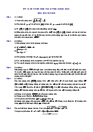 Đề thi tuyển sinh vào Lớp 10 môn Toán - Năm học 2017-2018 - Sở giáo dục và đào tạo tỉnh Quảng Ngãi (Có đáp án)
