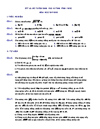 Đề thi tuyển sinh vào Lớp 10 môn Toán - Năm học 2017-2018 - Sở giáo dục và đào tạo tỉnh Vĩnh Phúc (Có đáp án)