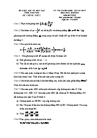 Đề thi tuyển sinh vào Lớp 10 môn Toán - Năm học 2018-2019 - Sở giáo dục và đào tạo tỉnh Kon Tum (Có đáp án)