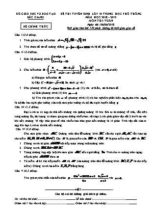 Đề thi tuyển sinh vào Lớp 10 môn Toán - Năm học 2018-2019 - Sở giáo dục và đào tạo tỉnh Bắc Giang (Có đáp án)
