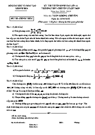 Đề thi tuyển sinh vào Lớp 10 môn Toán - Năm học 2018-2019 - Sở giáo dục và đào tạo tỉnh Khánh Hòa (Có đáp án)