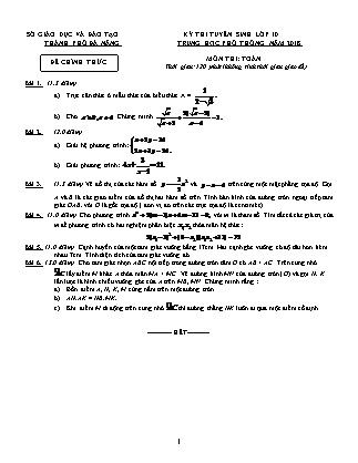 Đề thi tuyển sinh vào Lớp 10 môn Toán - Năm học 2018-2019 - Sở giáo dục và đào tạo tỉnh Đà Nẵng (Có đáp án)