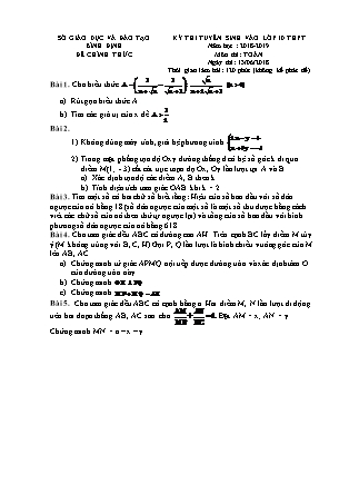Đề thi tuyển sinh vào Lớp 10 môn Toán - Năm học 2018-2019 - Sở giáo dục và đào tạo tỉnh Bình Định (Có đáp án)
