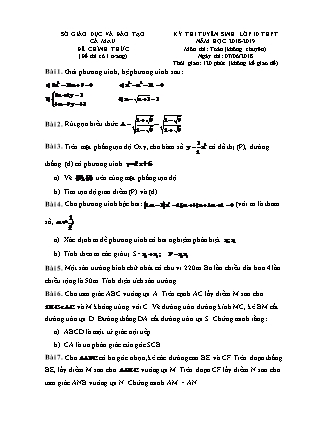 Đề thi tuyển sinh vào Lớp 10 môn Toán - Năm học 2018-2019 - Sở giáo dục và đào tạo tỉnh Cà Mau (Có đáp án)