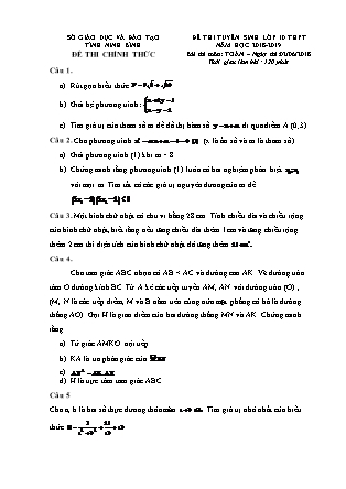Đề thi tuyển sinh vào Lớp 10 môn Toán - Năm học 2018-2019 - Sở giáo dục và đào tạo tỉnh Ninh Bình (Có đáp án)