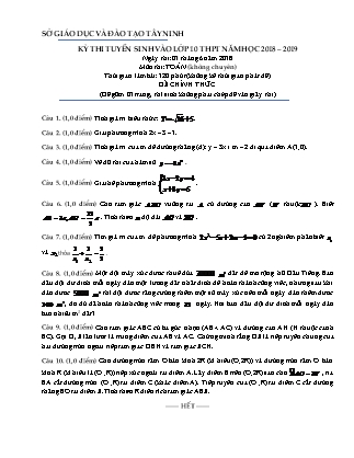 Đề thi tuyển sinh vào Lớp 10 môn Toán - Năm học 2018-2019 - Sở giáo dục và đào tạo tỉnh Tây Ninh (Có đáp án)