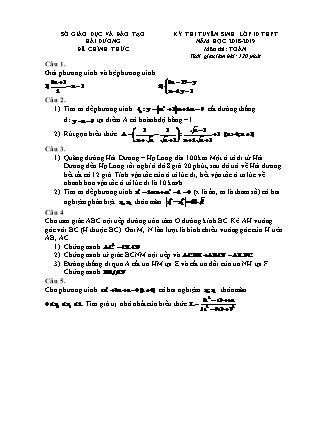 Đề thi tuyển sinh vào Lớp 10 môn Toán - Năm học 2018-2019 - Sở giáo dục và đào tạo tỉnh Hải Dương (Có đáp án)