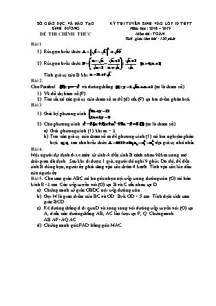 Đề thi tuyển sinh vào Lớp 10 môn Toán - Năm học 2018-2019 - Sở giáo dục và đào tạo tỉnh Bình Dương (Có đáp án)