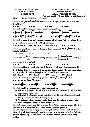 Đề thi tuyển sinh vào Lớp 10 môn Toán - Năm học 2018-2019 - Sở giáo dục và đào tạo tỉnh Hậu Giang (Có đáp án)