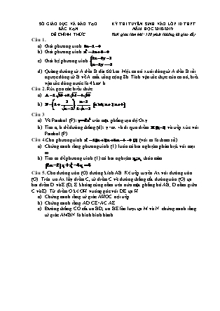 Đề thi tuyển sinh vào Lớp 10 môn Toán - Năm học 2018-2019 - Sở giáo dục và đào tạo tỉnh Bắc Kạn (Có đáp án)