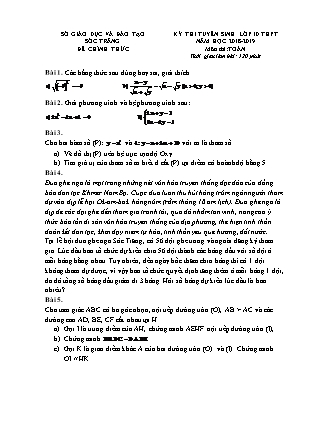 Đề thi tuyển sinh vào Lớp 10 môn Toán - Năm học 2018-2019 - Sở giáo dục và đào tạo tỉnh Sóc Trăng (Có đáp án)