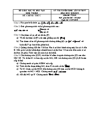 Đề thi tuyển sinh vào Lớp 10 môn Toán - Năm học 2018-2019 - Sở giáo dục và đào tạo tỉnh Bình Thuận (Có đáp án)