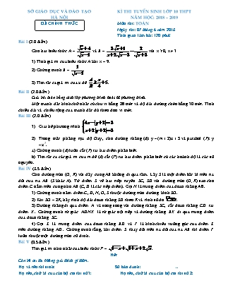Đề thi tuyển sinh vào Lớp 10 môn Toán - Năm học 2018-2019 - Sở giáo dục và đào tạo Thành phố Hà Nội (Có đáp án)