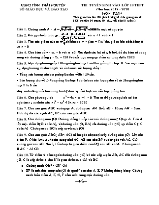 Đề thi tuyển sinh vào Lớp 10 môn Toán - Năm học 2019-2020 - Sở giáo dục và đào tạo tỉnh Thái Nguyên (Có đáp án)