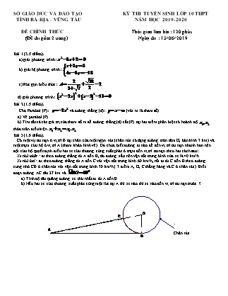 Đề thi tuyển sinh vào Lớp 10 môn Toán - Năm học 2019-2020 - Sở giáo dục và đào tạo tỉnh Bà Rịa (Có đáp án)