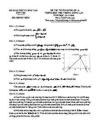 Đề thi tuyển sinh vào Lớp 10 môn Toán - Năm học 2019-2020 - Sở giáo dục và đào tạo tỉnh Bến Tre (Có đáp án)