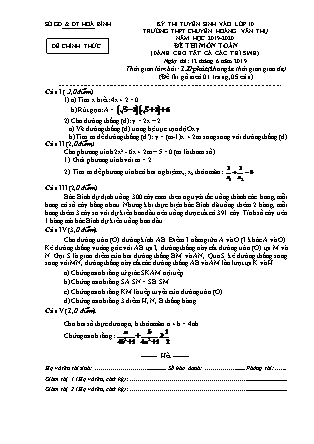 Đề thi tuyển sinh vào Lớp 10 môn Toán - Năm học 2019-2020 - Sở giáo dục và đào tạo tỉnh Hòa Bình (Có đáp án)