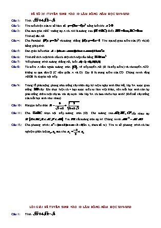 Đề thi tuyển sinh vào Lớp 10 môn Toán - Năm học 2019-2020 - Sở giáo dục và đào tạo tỉnh Lâm Đồng (Có đáp án)