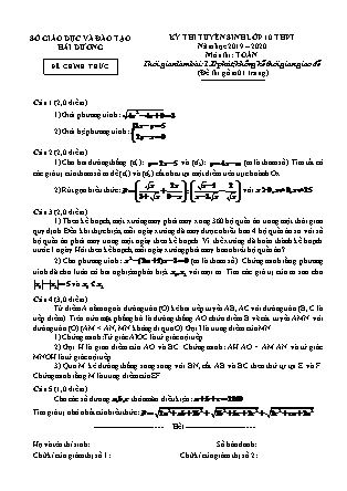 Đề thi tuyển sinh vào Lớp 10 môn Toán - Năm học 2019-2020 - Sở giáo dục và đào tạo tỉnh Hải Dương (Có đáp án)